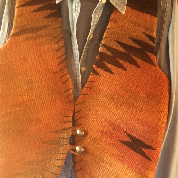 Hand Crafted Jackets & Blazers - VINTAGE, 40’s, handmade Navajo weaving vest.  Buttons are Buffalo Head nickels.